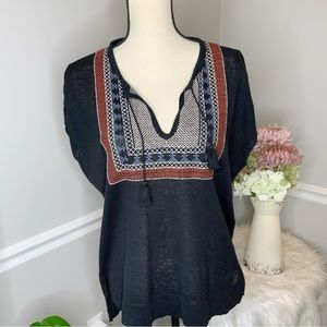 MADEWELL black linen embroidered short sleeve top
